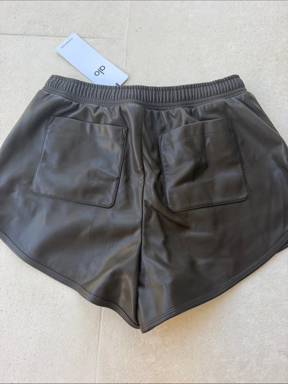 ALO Yoga Faux Leather Athletic Shorts in Dark Brown
